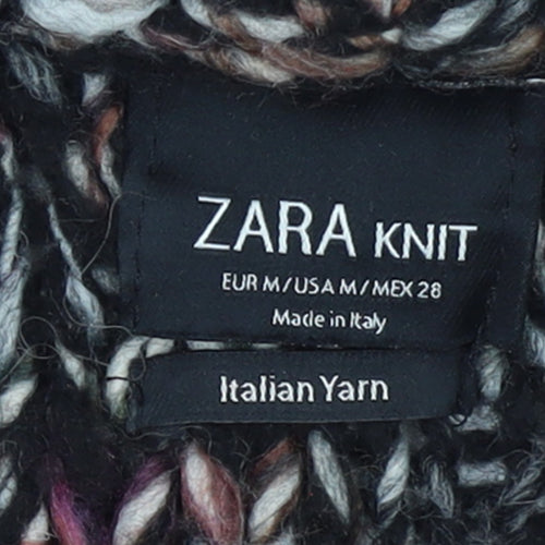 Zara Women Multicoloured Chunky Knit Roll Neck Short Sleeve Jumper Size M