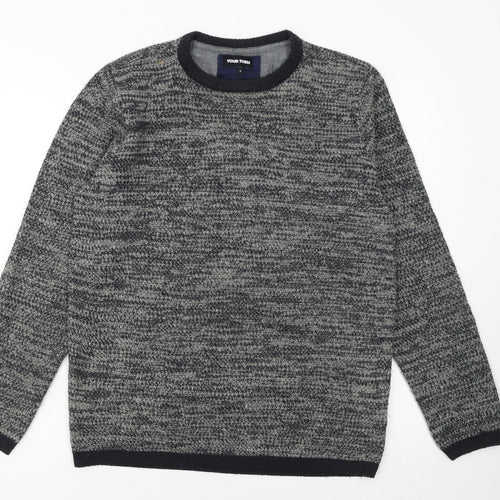 Your Turn Men's Grey Chunky Knit Acrylic Jumper Size S
