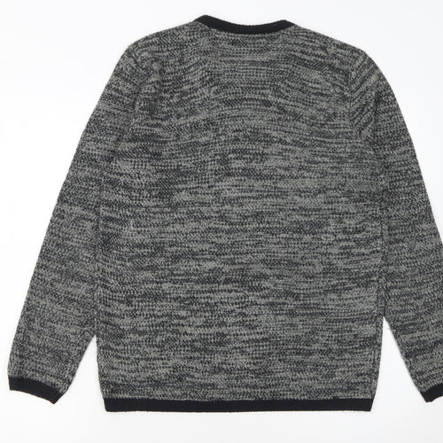 Your Turn Men's Grey Chunky Knit Acrylic Jumper Size S