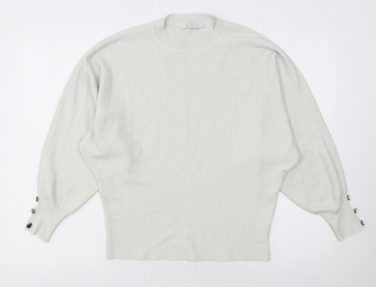 MITZY Women's Ivory Relaxed Fit Crew Neck Knit Jumper Size S