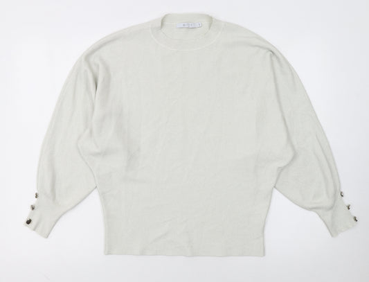 MITZY Women's Ivory Relaxed Fit Crew Neck Knit Jumper Size S