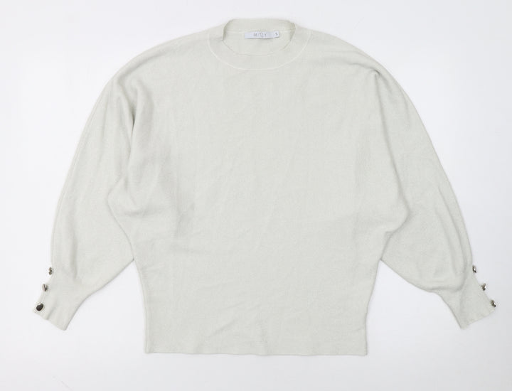 MITZY Women's Ivory Relaxed Fit Crew Neck Knit Jumper Size S