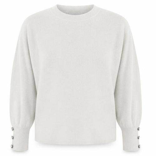 MITZY Women's Ivory Relaxed Fit Crew Neck Knit Jumper Size S