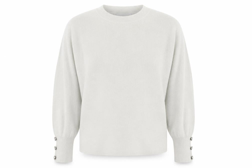 MITZY Women's Ivory Relaxed Fit Crew Neck Knit Jumper Size S