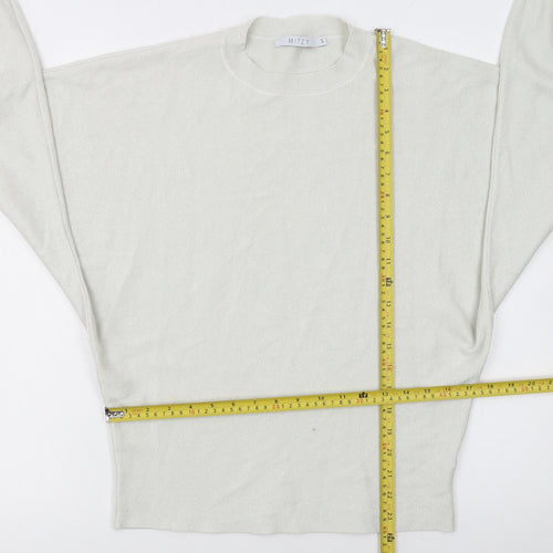 MITZY Women's Ivory Relaxed Fit Crew Neck Knit Jumper Size S
