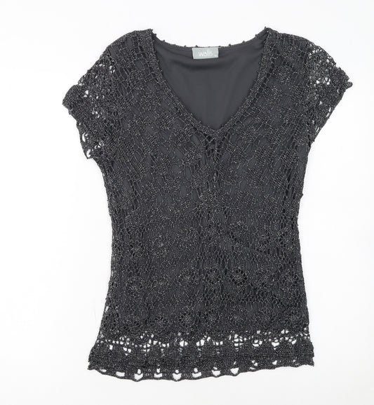 Wallis Womens Black Crochet V-Neck Short Sleeve Camisole Blouse M