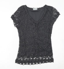 Wallis Womens Black Crochet V-Neck Short Sleeve Camisole Blouse M