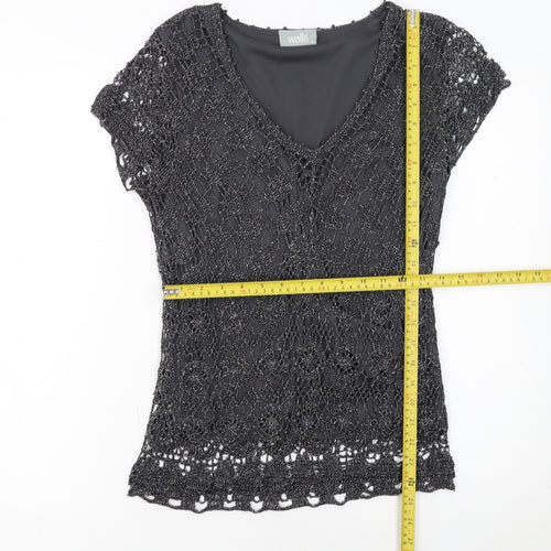 Wallis Womens Black Crochet V-Neck Short Sleeve Camisole Blouse M