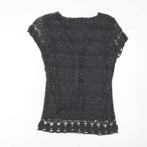 Wallis Womens Black Crochet V-Neck Short Sleeve Camisole Blouse M