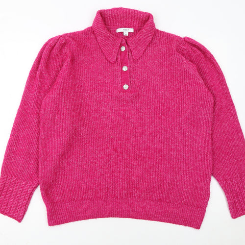 Next Women Pink Collared Henley Knit Jumper Size 14
