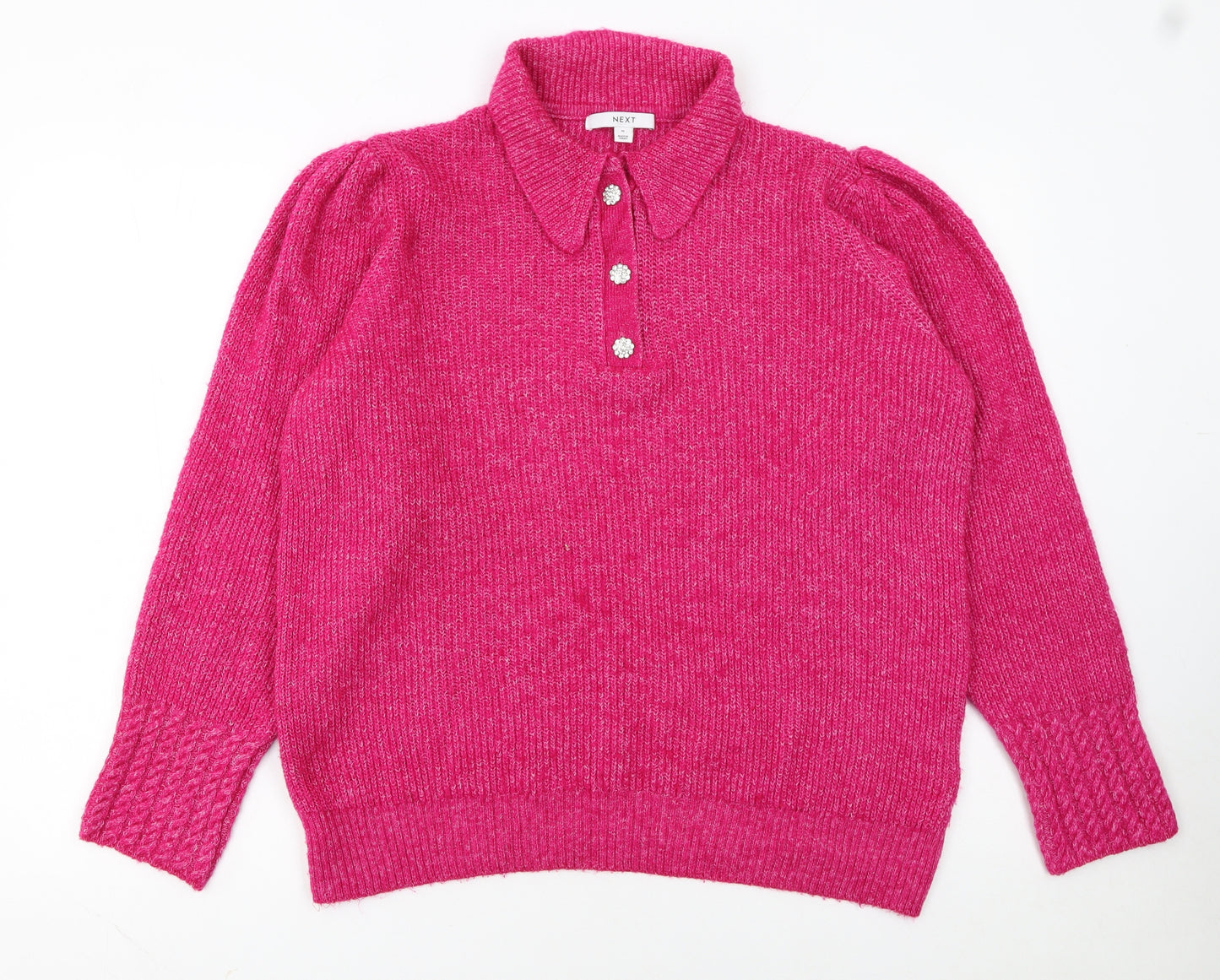 Next Women Pink Collared Henley Knit Jumper Size 14