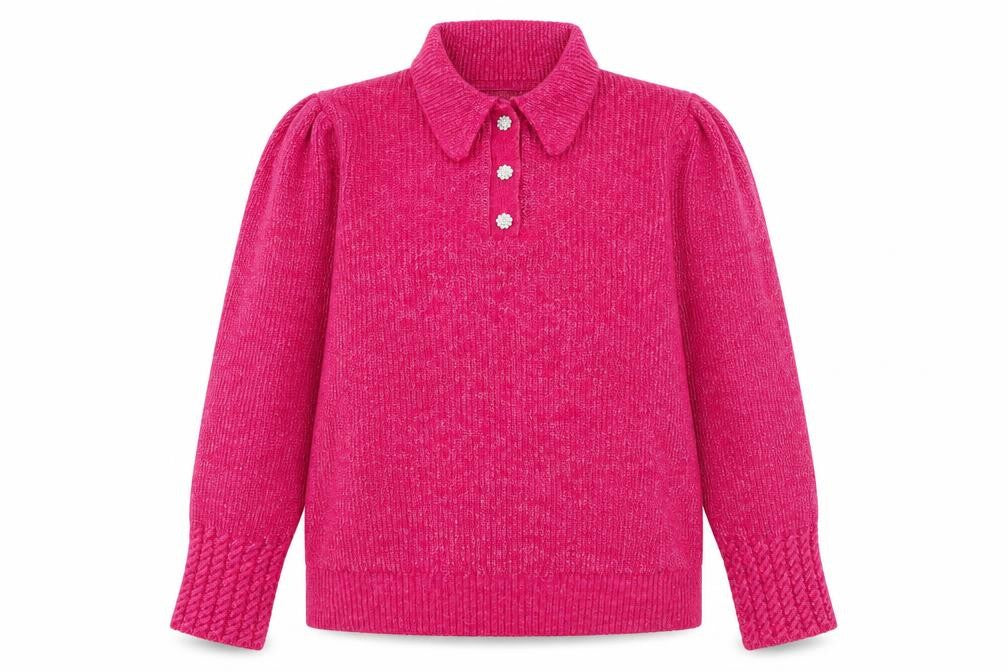 Front view of Next Women Pink Collared Henley Knit Jumper, size 14