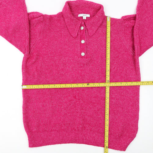 Next Women Pink Collared Henley Knit Jumper Size 14