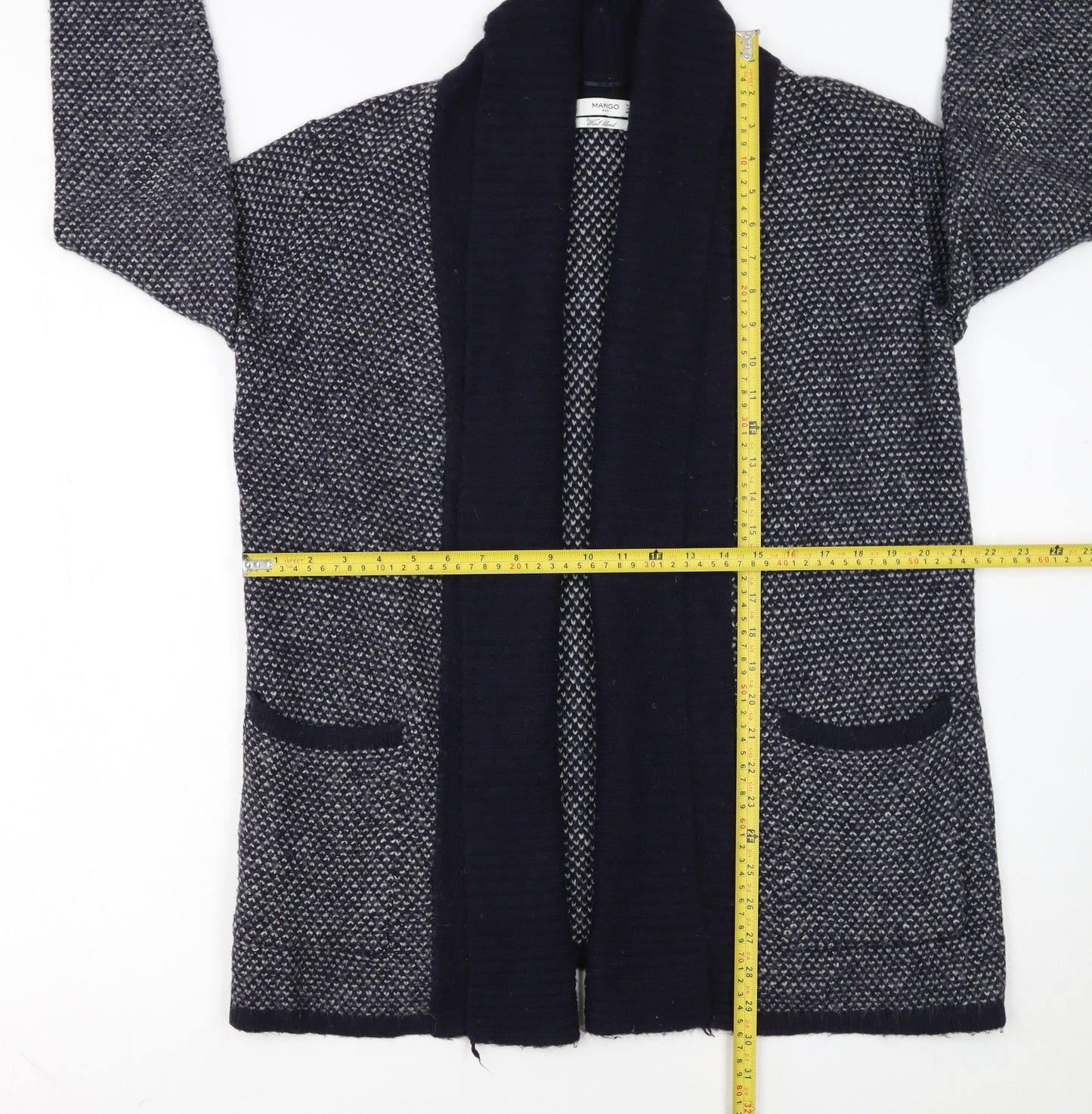 Mango Women’s Blue Wool Blend Open Knit Long Sleeve Cardigan Size 10