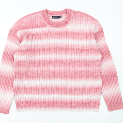 Marks and Spencer Women Pink White Striped Rib Knit Jumper M