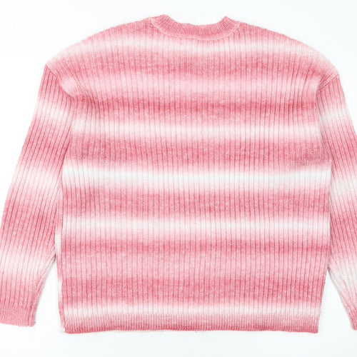 Marks and Spencer Women Pink White Striped Rib Knit Jumper M