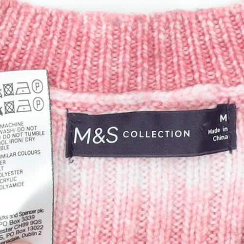 Marks and Spencer Women Pink White Striped Rib Knit Jumper M