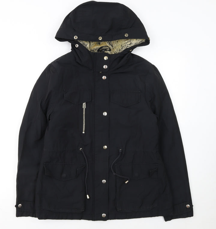 Topshop Women’s Black Petite Parka Jacket UK 10 Hooded Lined