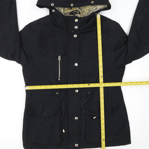 Topshop Women’s Black Petite Parka Jacket UK 10 Hooded Lined