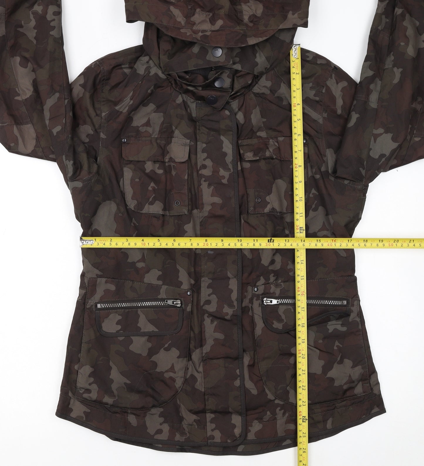 Next Women's Green Camouflage Hooded Military Jacket Size 12