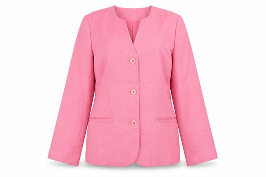 Front view of First Avenue Women's Pink Suit Jacket, size 14, Regular Polyester Modal