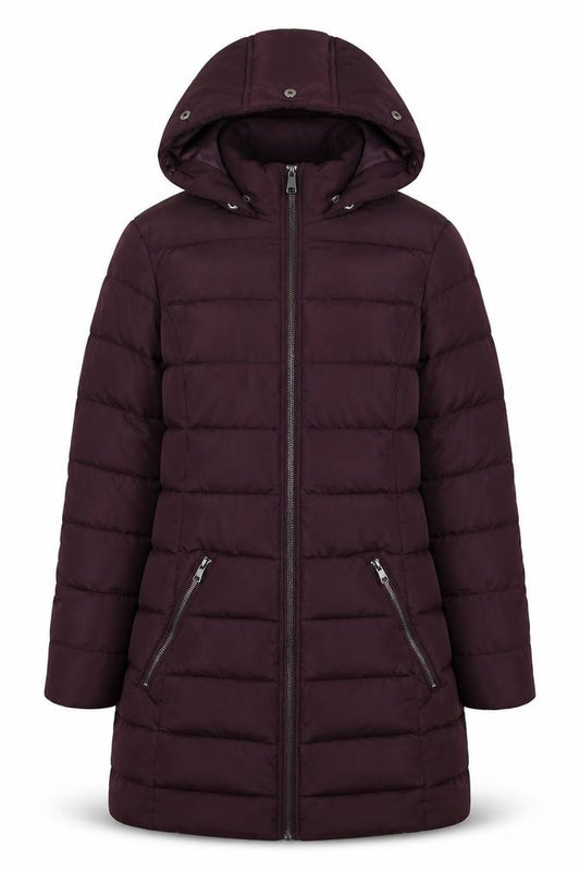 Front view of Dorothy Perkins Women's Purple, size 6, Hooded Puffer Coat