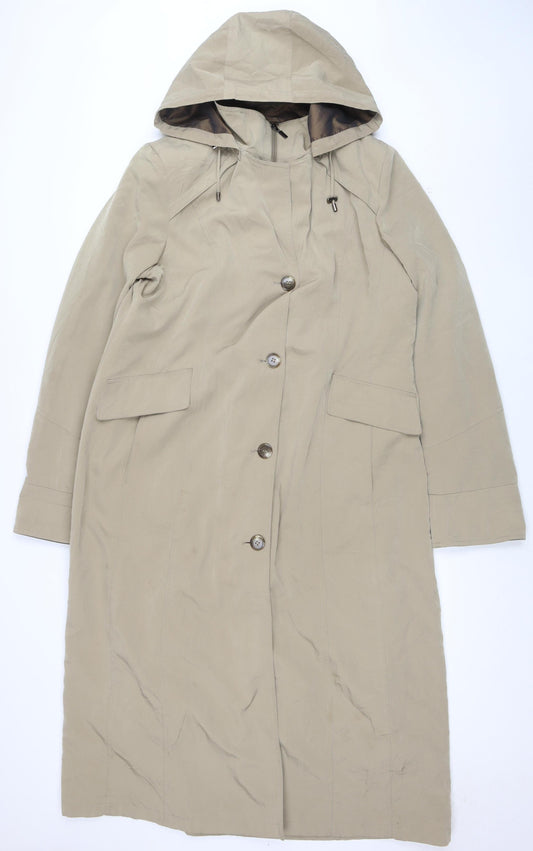 east5th Womens Beige Long Hooded Rain Coat L