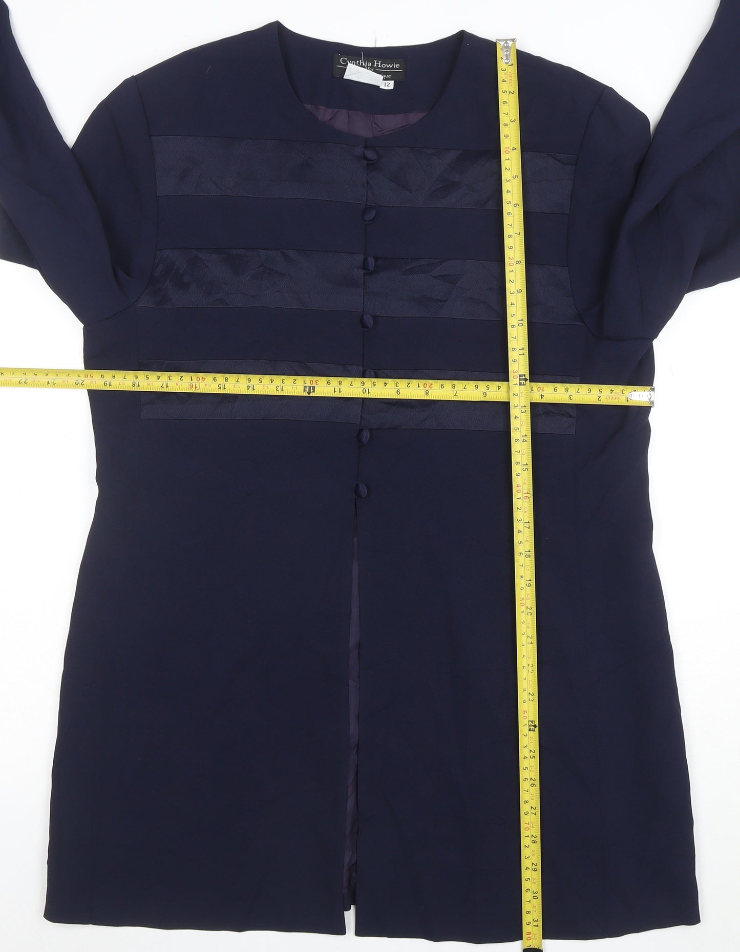 Cynthia Howie Women’s Blue Formal Mid-Length Button Coat Size 12