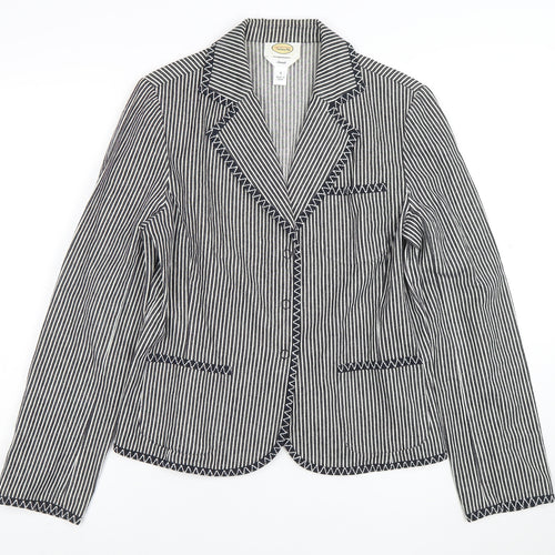 Talbots Women's Black Striped Stretch Cotton Blazer Jacket Size 8