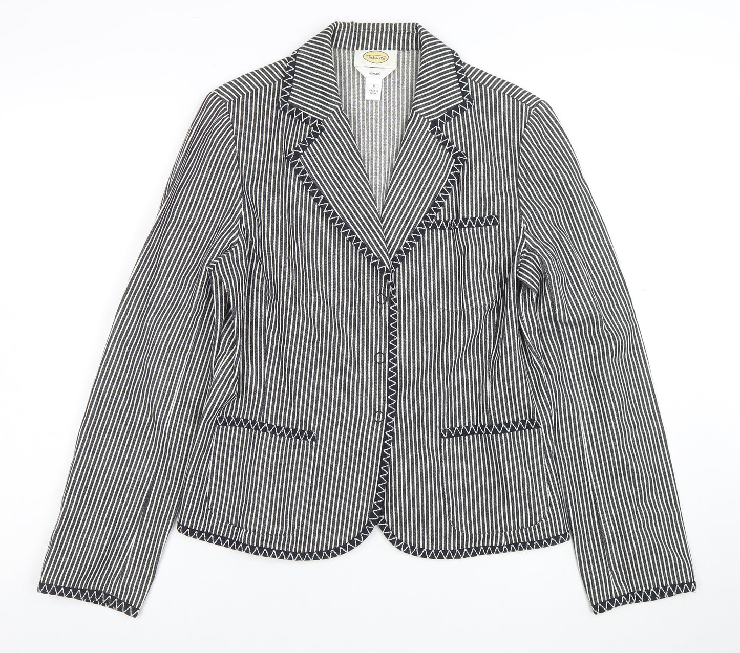 Talbots Women's Black Striped Stretch Cotton Blazer Jacket Size 8