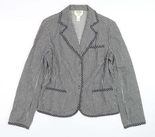 Talbots Women's Black Striped Stretch Cotton Blazer Jacket Size 8