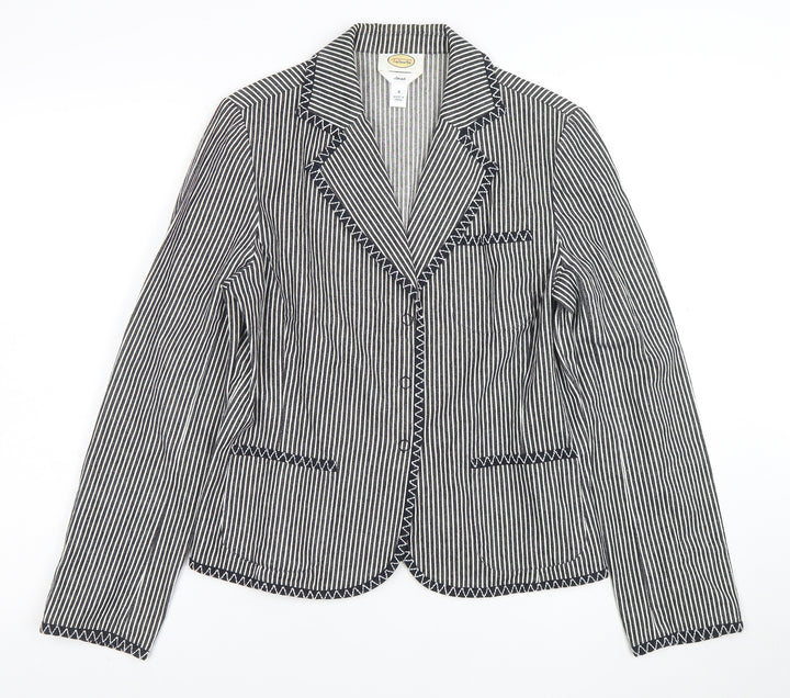 Talbots Women's Black Striped Stretch Cotton Blazer Jacket Size 8