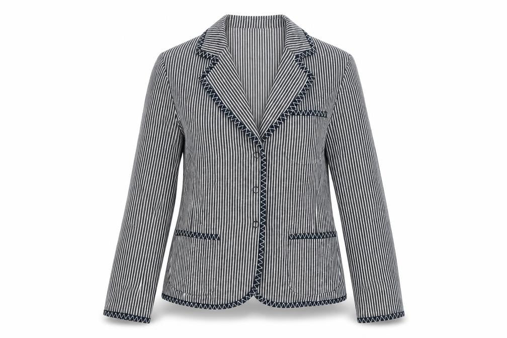 Front view of Talbots Women's Black Striped Stretch Cotton Blazer Jacket, size 8