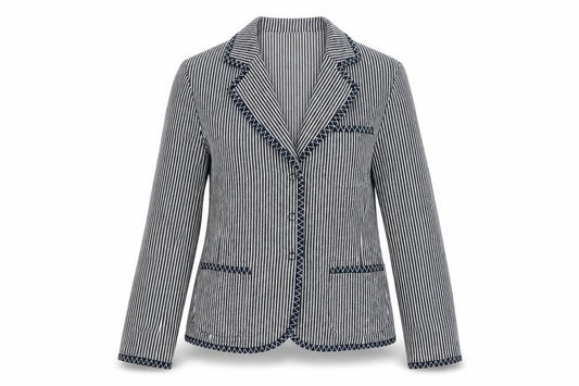 Front view of Talbots Women's Black Striped Stretch Cotton Blazer Jacket, size 8