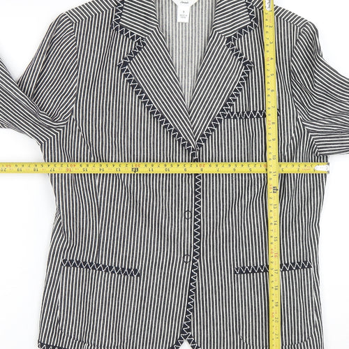 Talbots Women's Black Striped Stretch Cotton Blazer Jacket Size 8