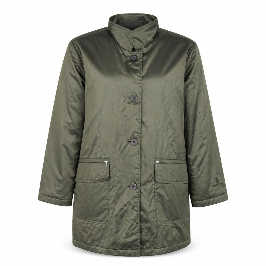 Front view of London Fog Women Green M Long Button Overcoat Jacket