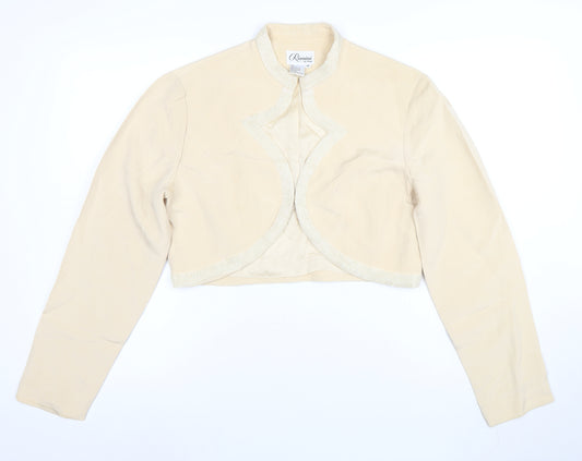 Rimini by Shaw Women Beige Cropped Silk Jacket Size 10 Beaded Trim