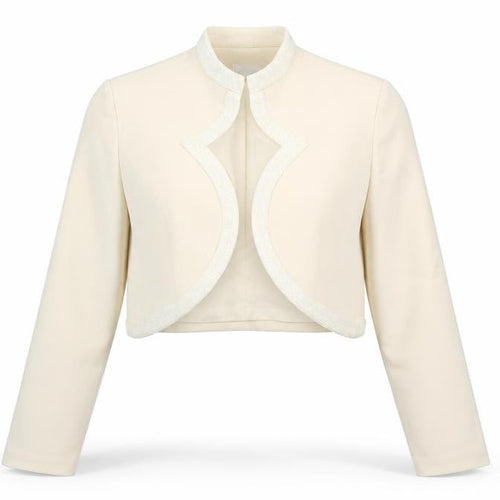 Rimini by Shaw Women Beige Cropped Silk Jacket Size 10 Beaded Trim