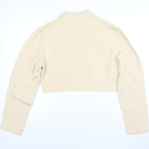 Rimini by Shaw Women Beige Cropped Silk Jacket Size 10 Beaded Trim