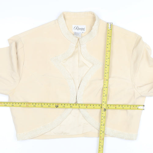 Rimini by Shaw Women Beige Cropped Silk Jacket Size 10 Beaded Trim