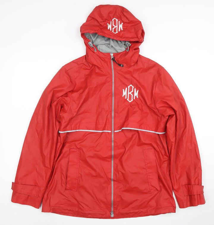 Charles River Apparel Womens Red Hooded Rain Coat Jacket Size M