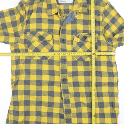 American Eagle Outfitters Men's Yellow Check Flannel Shirt L Long Sleeve