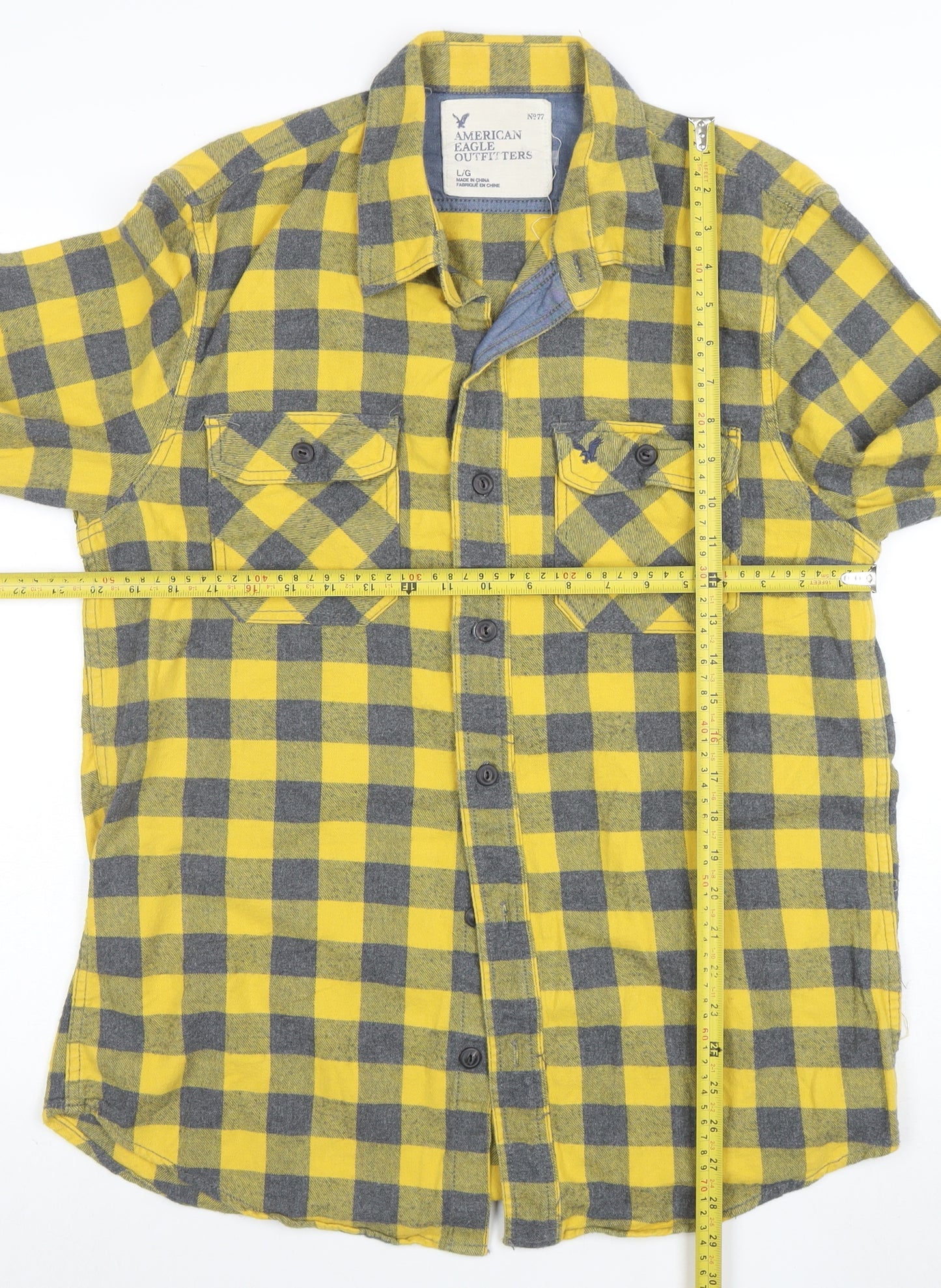 American Eagle Outfitters Men's Yellow Check Flannel Shirt L Long Sleeve