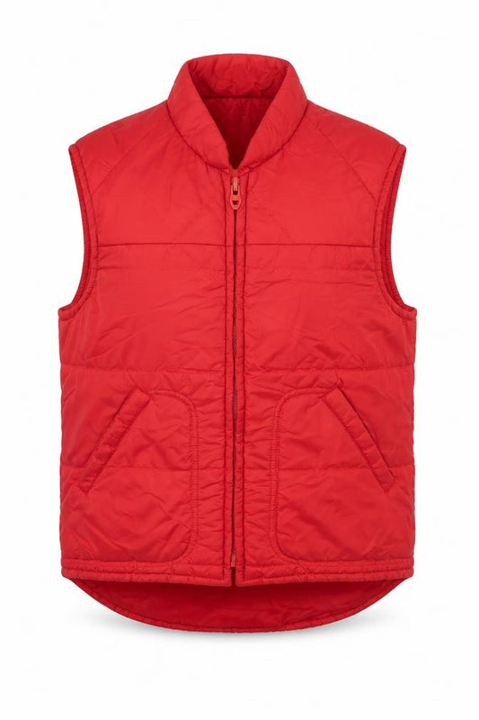 Front view of Sears Women's Red Puffer Waistcoat M Quilted Sleeveless Zip Jacket