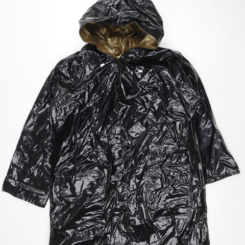Partners Women Black Waterproof PVC Hooded Rain Cape M