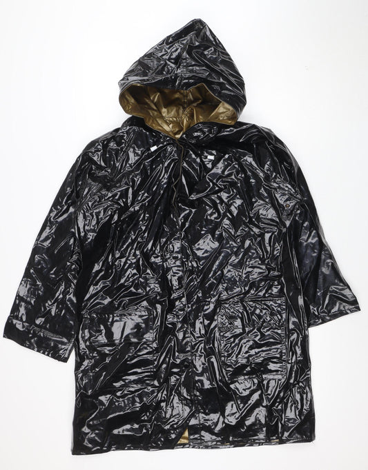 Partners Women Black Waterproof PVC Hooded Rain Cape M