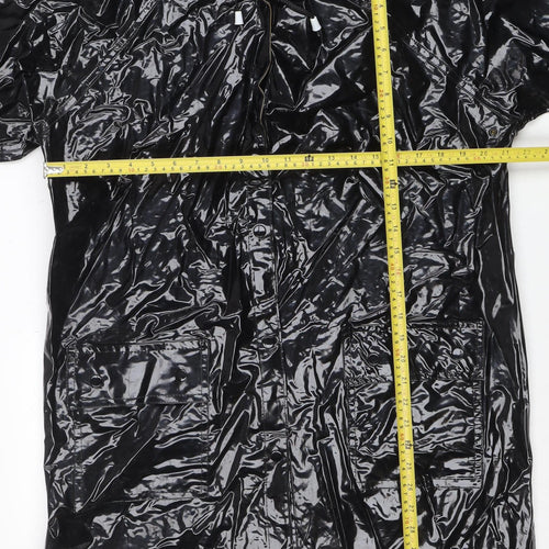 Partners Women Black Waterproof PVC Hooded Rain Cape M