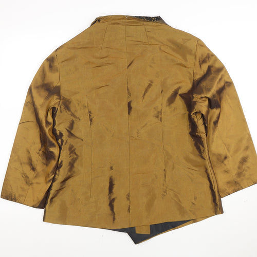 WEI NA SI Women Brown Asymmetric Satin Shawl Collar Blazer UK 18