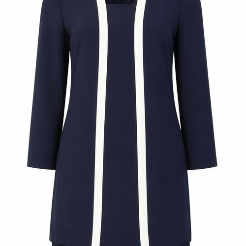 Virgo Women Blue White Sheath Dress Size 10 Long Sleeve Formal