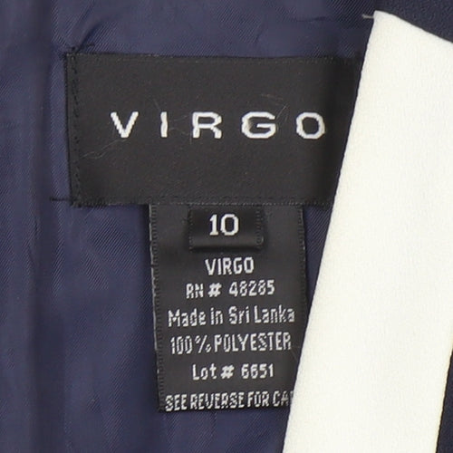 Virgo Women Blue White Sheath Dress Size 10 Long Sleeve Formal